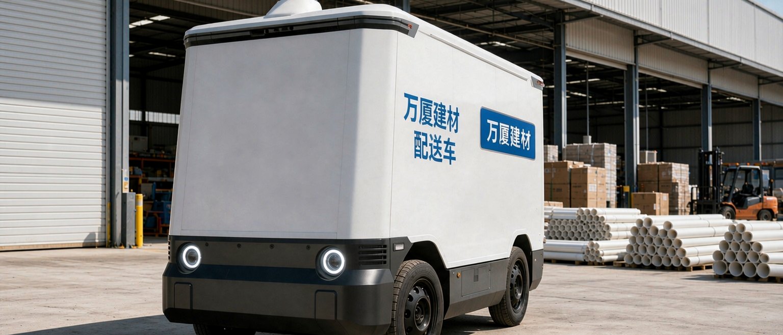 万厦建材无人配送车在仓库装货